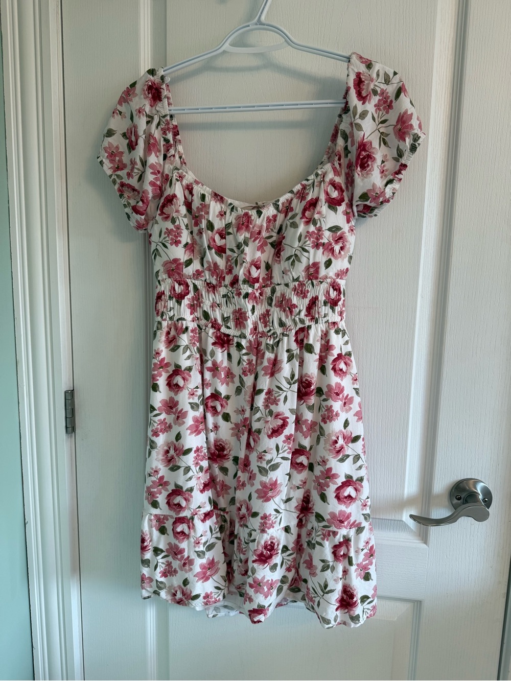 Hollister White Mini Dress with Pink Floral Print